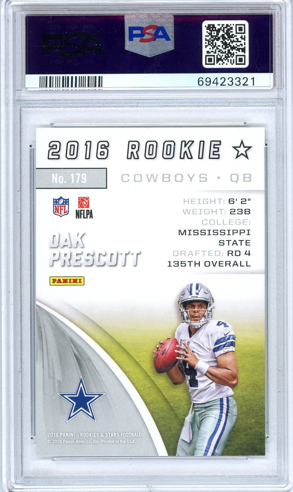Graded 2016 Panini R & S Dak Prescott #179 Rookie RC Football Card PSA 10 Gem Mint