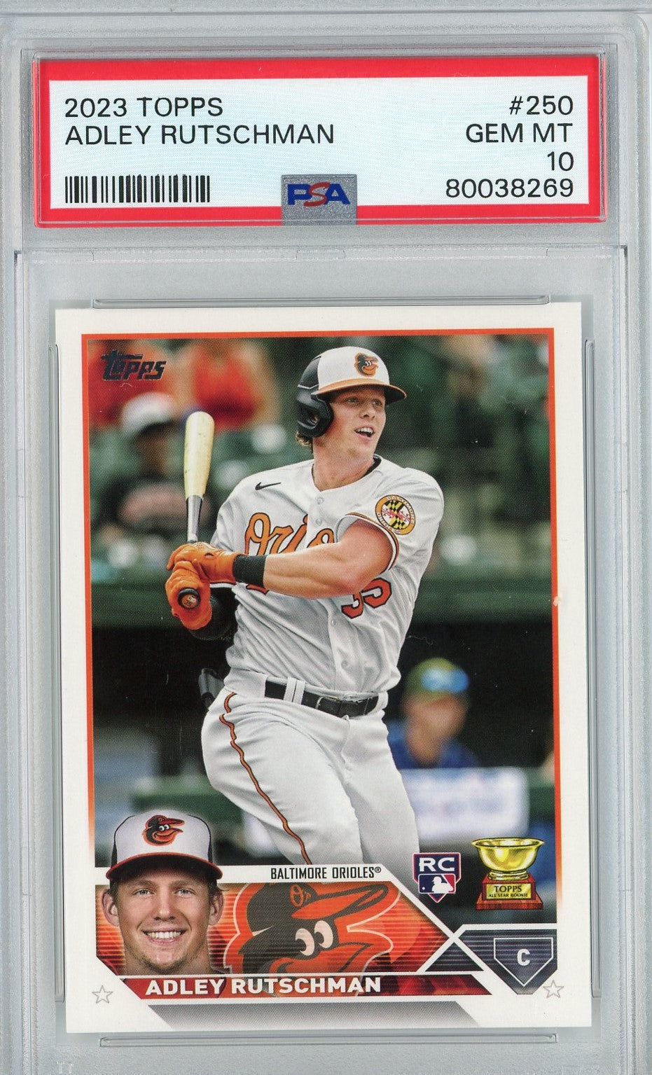 Graded 2023 Topps Adley Rutschman #250 Rookie RC Baseball Card PSA 10 Gem Mint