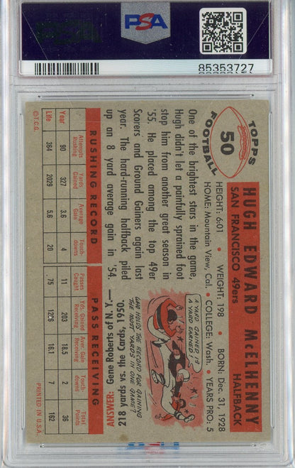 Graded 1956 Topps Hugh McElhenny #50 Football Card PSA 5 Excellent