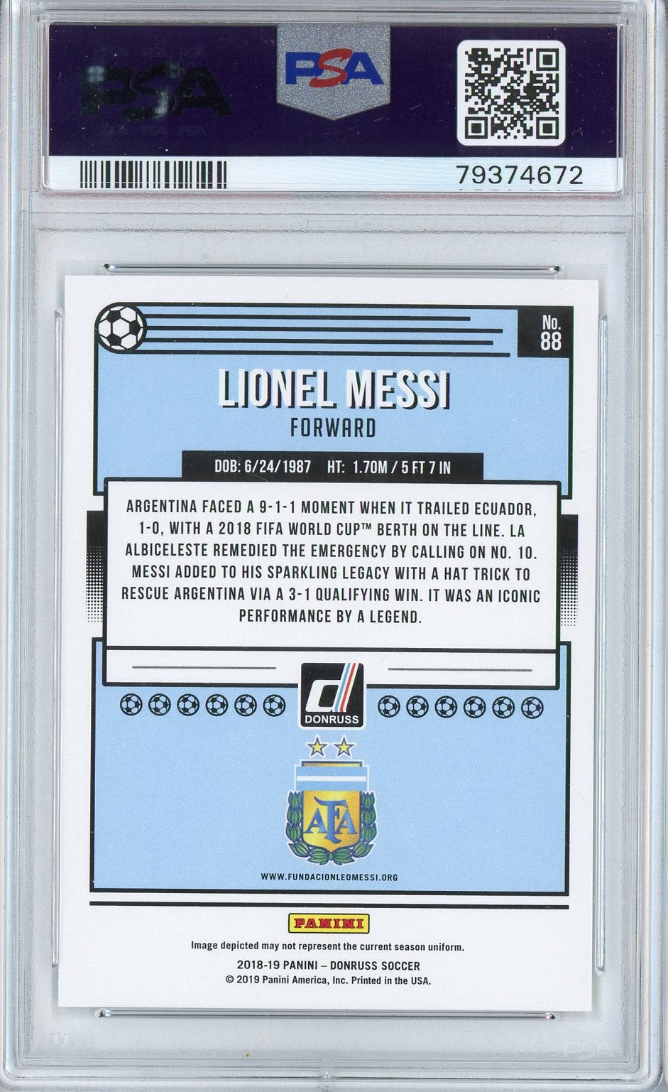 Graded 2018 Panini Donruss Lionel Messi #88 Soccer Card PSA 10 Gem Mint