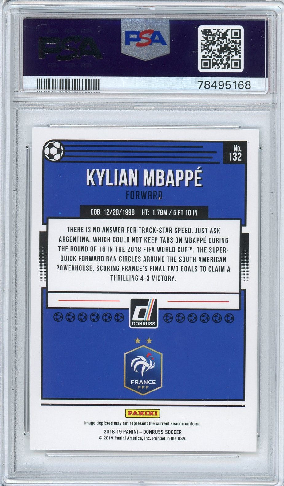 Graded 2018 Panini Donruss Kylian Mbappe #132 Soccer Card PSA 10 Gem Mint