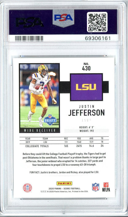 Graded 2020 Panini Score Justin Jefferson #430 Rookie RC Football Card PSA 10 Gem Mint