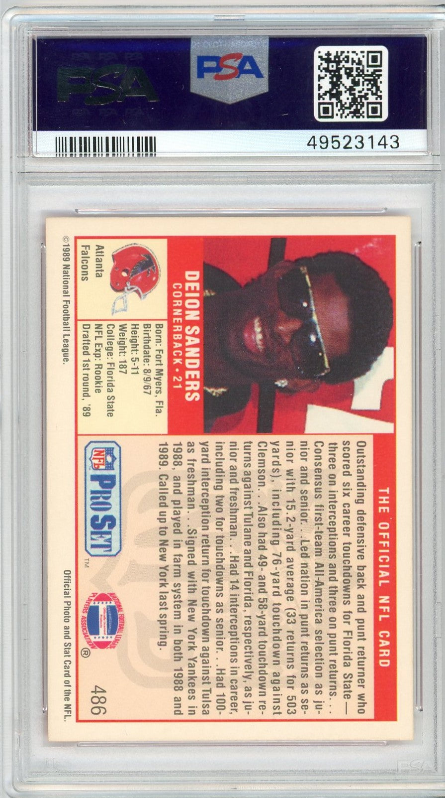 Graded 1989 Pro Set Deion Sanders #486 Rookie RC Football Card PSA 10 Gem Mint