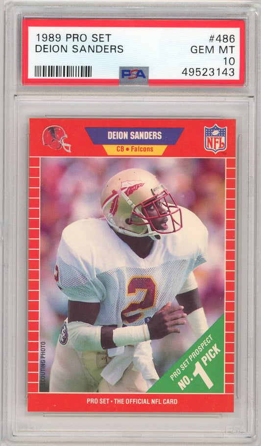 Graded 1989 Pro Set Deion Sanders #486 Rookie RC Football Card PSA 10 Gem Mint