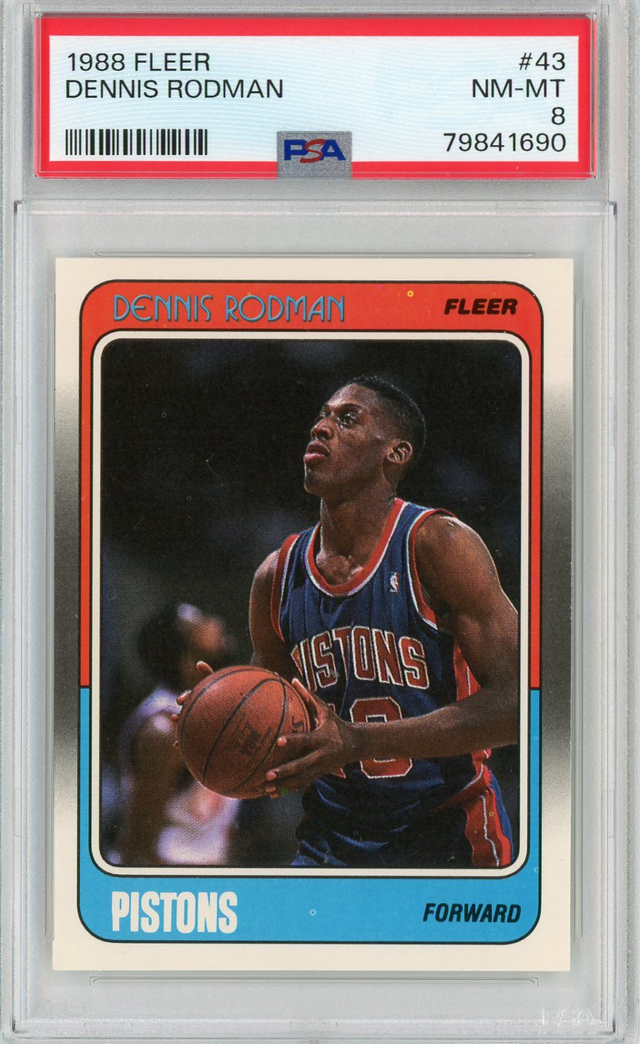 Graded 1988 Fleer Dennis Rodman #43 Rookie RC Basketball Card PSA 8 NM-MT