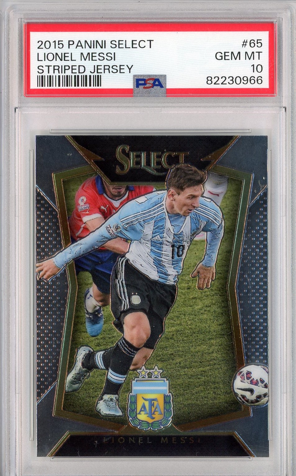 Graded 2015 Panini Select Lionel Messi #65 Striped Jersey Soccer Card PSA 10 Gem Mint