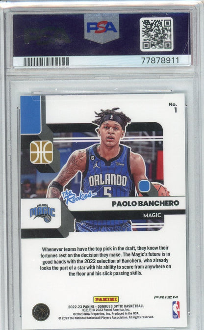 Graded 2022 Panini Donruss Optic Paolo Banchero #1 Rookies Holo Rookie RC Basketball Card PSA 10 Gem Mint