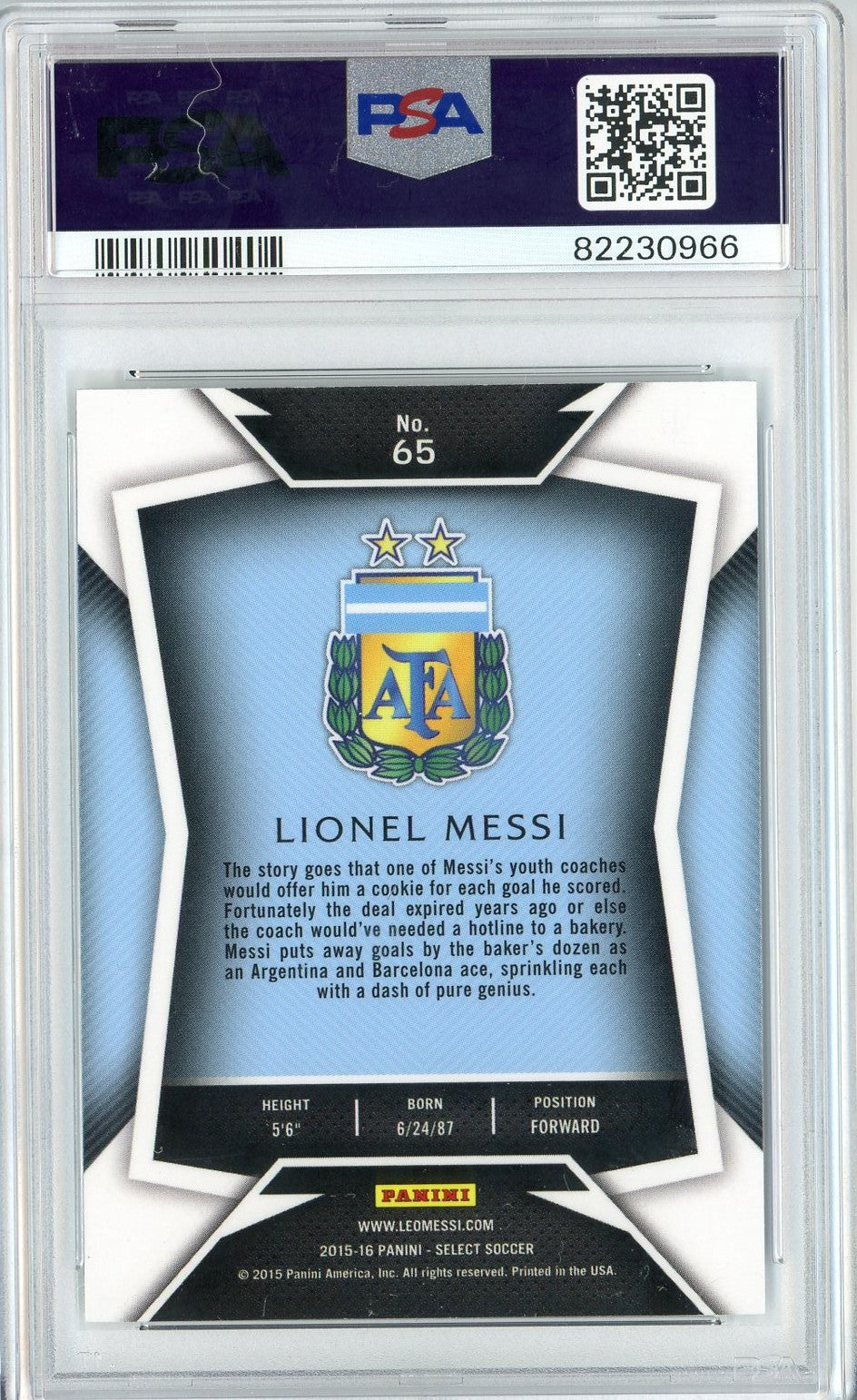 Graded 2015 Panini Select Lionel Messi #65 Striped Jersey Soccer Card PSA 10 Gem Mint