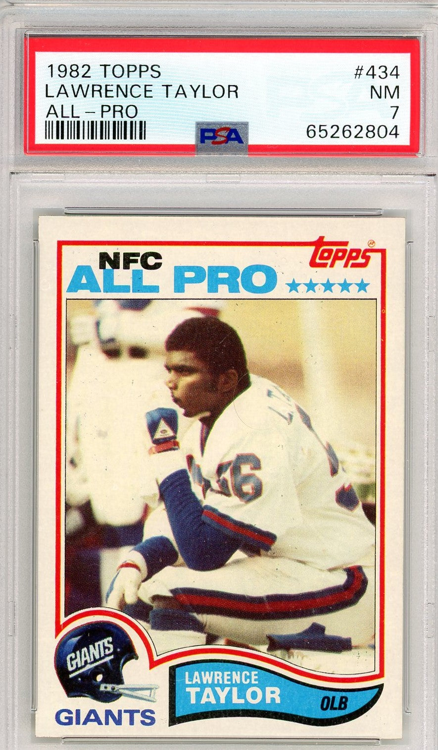 Graded 1982 Topps Lawrence Taylor #434 Rookie RC Football Card PSA 7 Near Mint