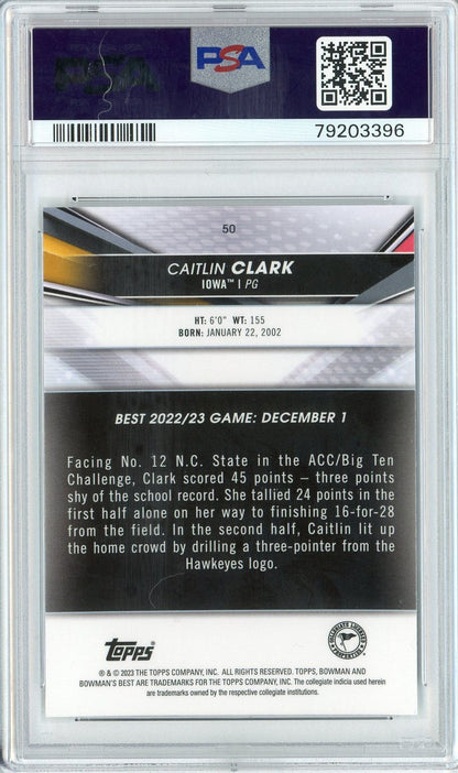 Graded 2022 Topps Bowman University Best Caitlin Clark #50 Rookie RC Basketball Card PSA 10 Gem Mint