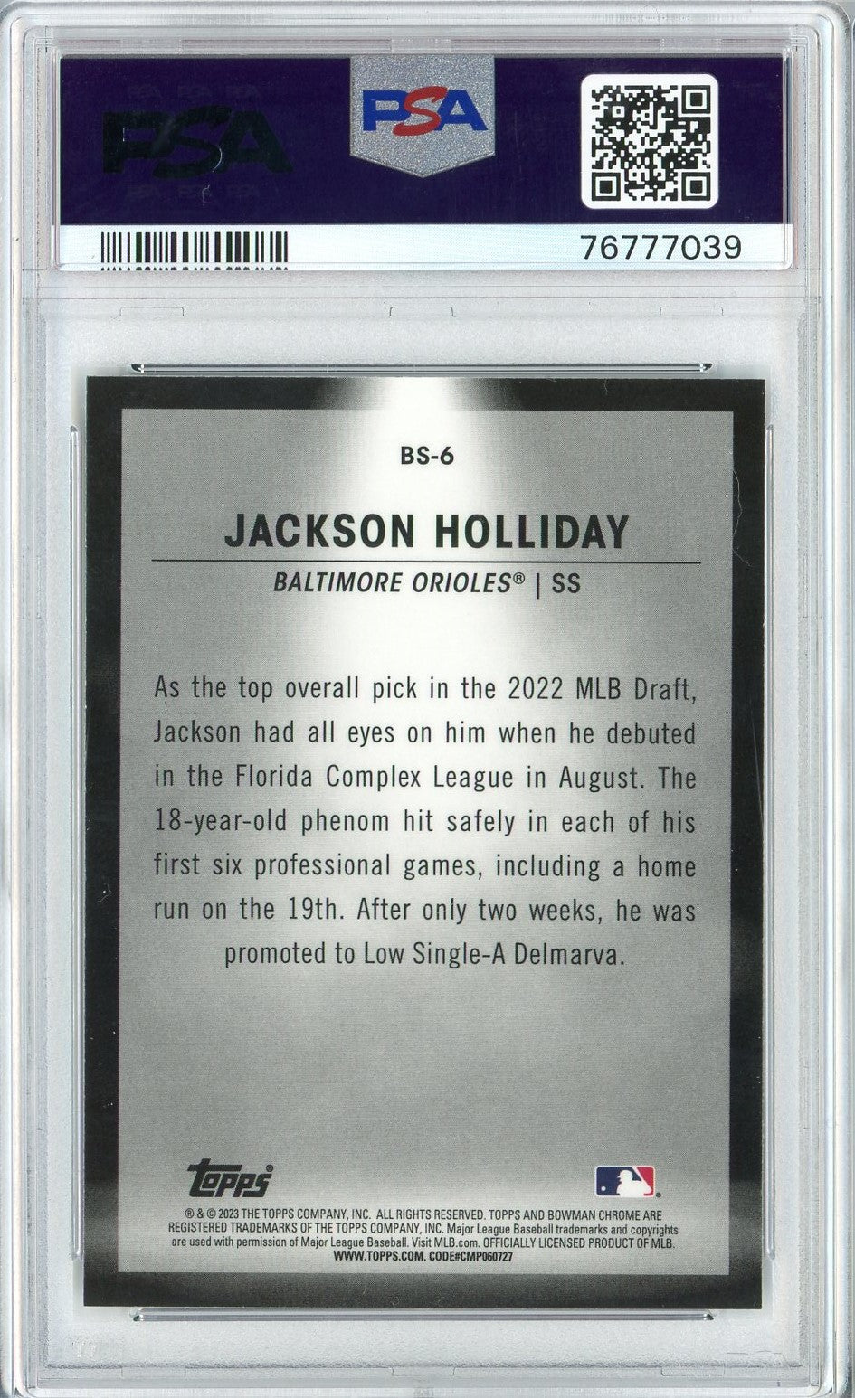 Graded 2023 Topps Bowman Jackson Holliday #BS6 Spotlights Rookie RC Baseball Card PSA 10 Gem Mint