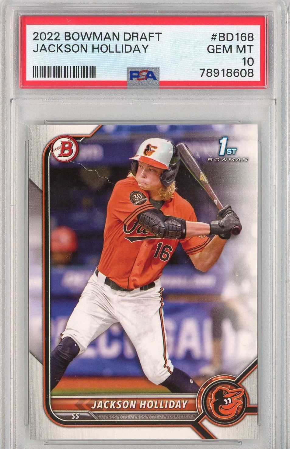 Graded 2022 Topps Bowman Draft Jackson Holliday #BD168 Rookie RC Baseball Card PSA 10 Gem Mint