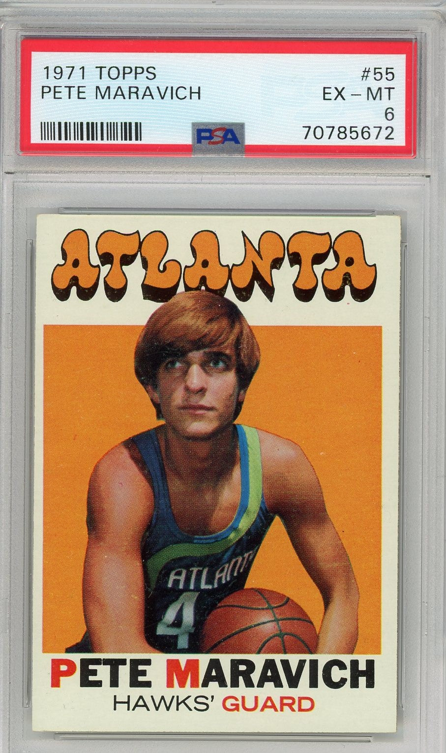 Graded 1971 Topps Pistol Pete Maravich #55 2nd Year Basketball Card PSA 6 EX-MT