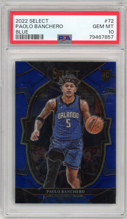 Graded 2022 Panini Select Paolo Banchero #72 Blue Rookie RC Basketball Card PSA 10 Gem Mint