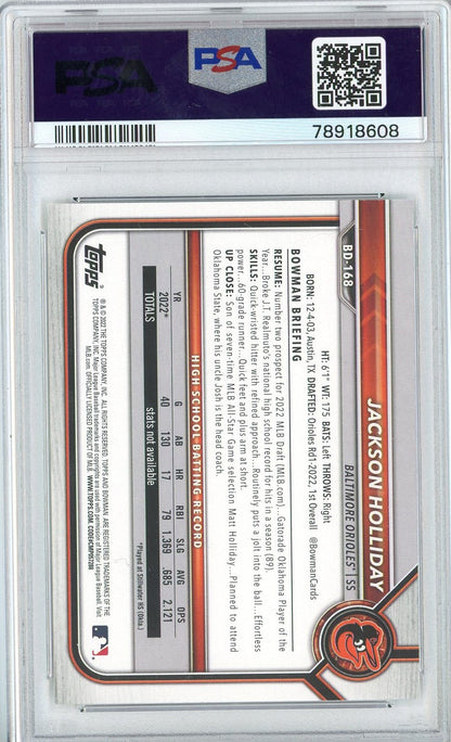 Graded 2022 Topps Bowman Draft Jackson Holliday #BD168 Rookie RC Baseball Card PSA 10 Gem Mint