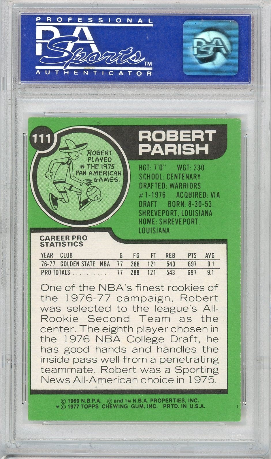 Graded 1977 Topps Robert Parish #111 Rookie RC Basketball Card PSA 8 NM-MT