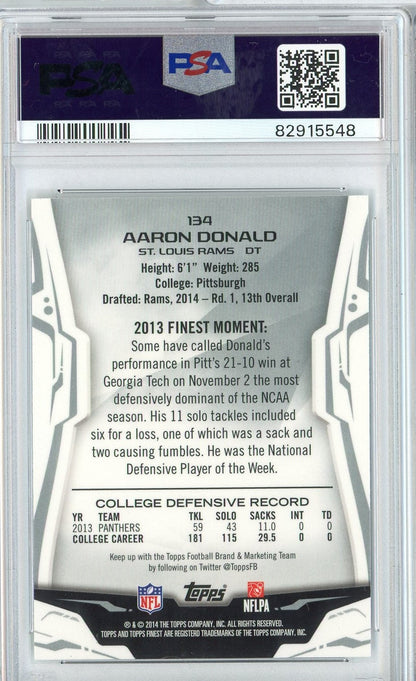 Graded 2014 Topps Finest Aaron Donald #134 Refractor Rookie RC Football Card PSA 10 Gem Mint
