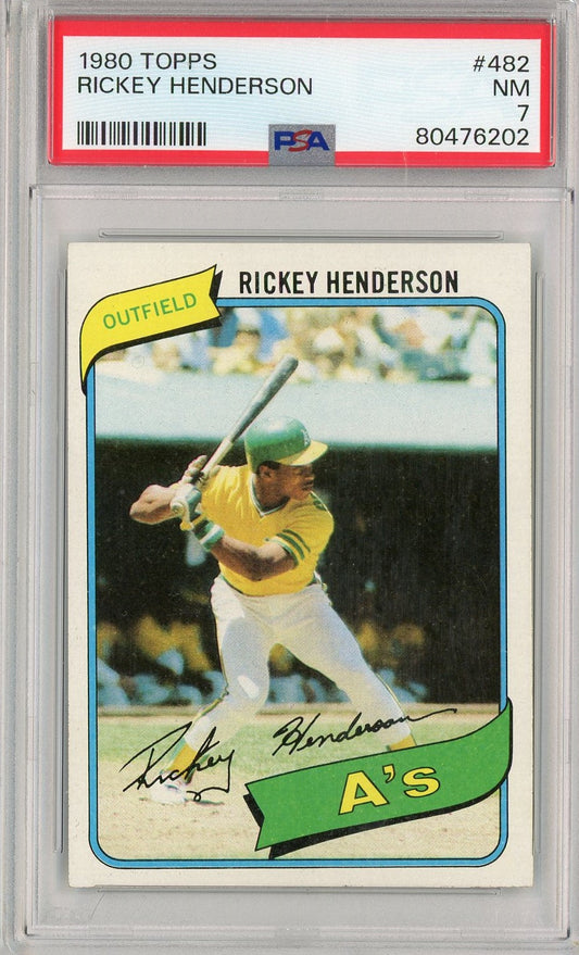 Graded 1980 Topps Rickey Henderson #482 Rookie RC Baseball Card PSA 7 NM