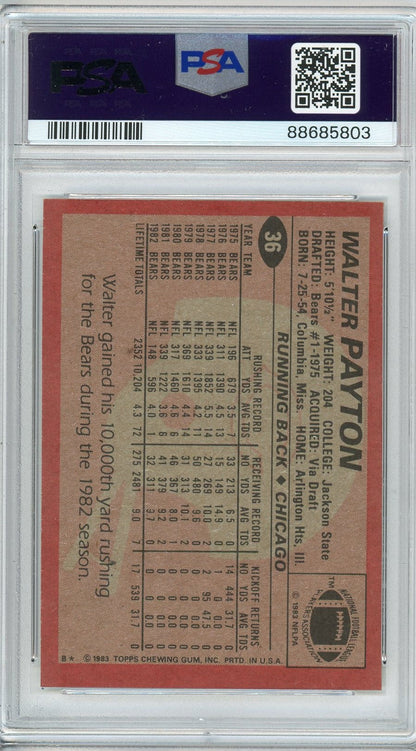 Graded 1983 Topps Walter Payton #36 Football Card PSA 9 Mint