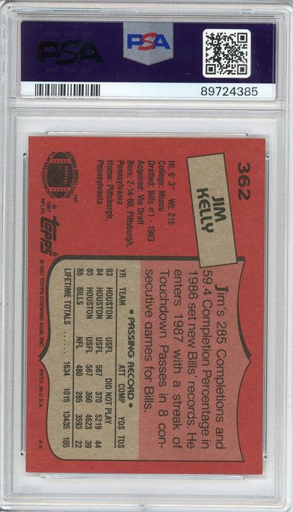 Graded 1987 Topps Jim Kelly #362 Rookie RC Football Card PSA 9 Mint