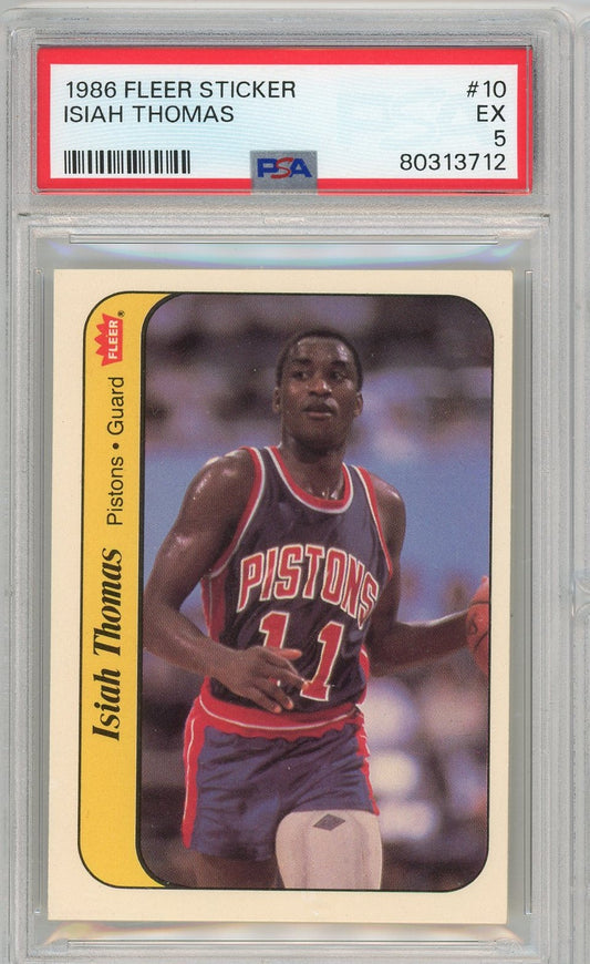 Graded 1986 Fleer Sticker Isiah Thomas #10 Rookie RC Basketball Card PSA 5 Excellent