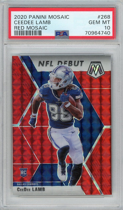 Graded 2020 Panini Mosaic CeeDee Lamb #268 Red Mosaic Rookie RC Football Card PSA 10 Gem Mint