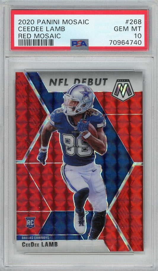 Graded 2020 Panini Mosaic CeeDee Lamb #268 Red Mosaic Rookie RC Football Card PSA 10 Gem Mint