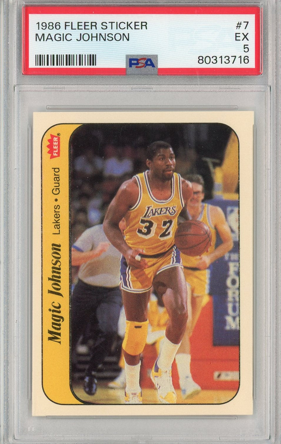 Graded 1986 Fleer Sticker Magic Johnson #7 Basketball Card PSA 5 Excellent