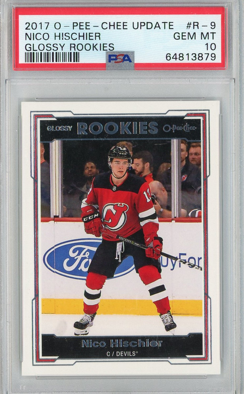 Graded 2017 UD O-Pee-Chee Update Nico Hischier #R-9 Glossy Rookies RC Hockey Card PSA 10 Gem Mint