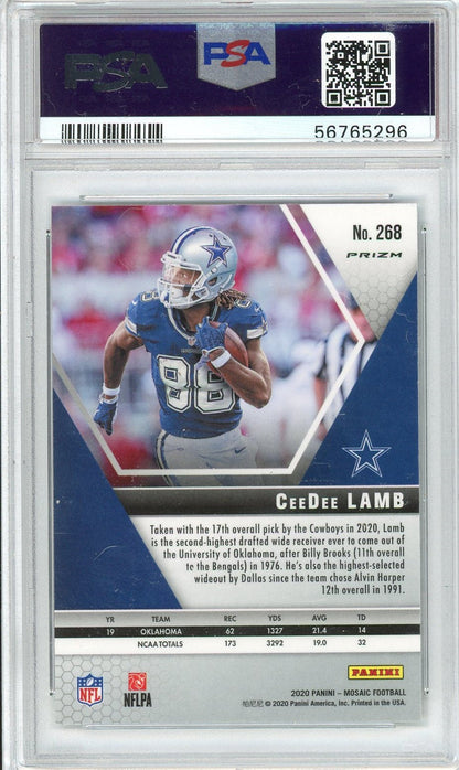 Graded 2020 Panini Mosaic CeeDee Lamb #268 Mosaic Rookie RC Football Card PSA 10 Gem Mint