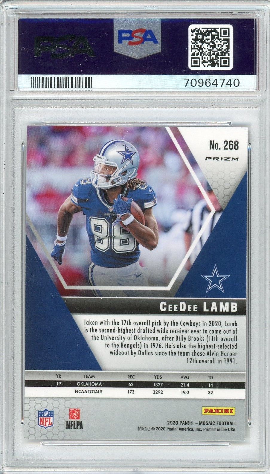 Graded 2020 Panini Mosaic CeeDee Lamb #268 Red Mosaic Rookie RC Football Card PSA 10 Gem Mint