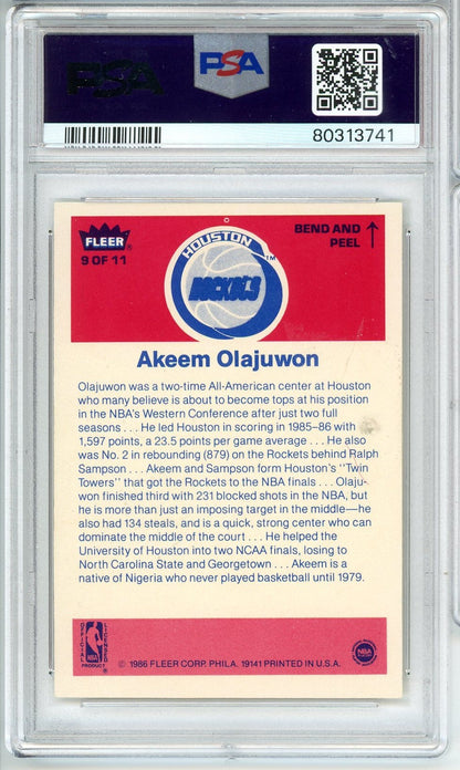 Graded 1986 Fleer Sticker Hakeem Akeem Olajuwon #9 Rookie RC Basketball Card PSA 5 Excellent