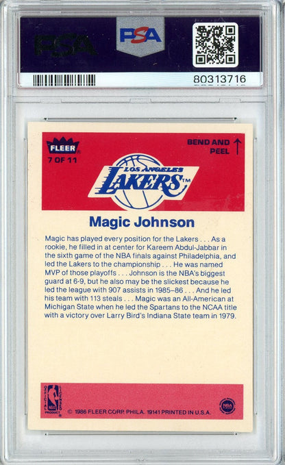 Graded 1986 Fleer Sticker Magic Johnson #7 Basketball Card PSA 5 Excellent