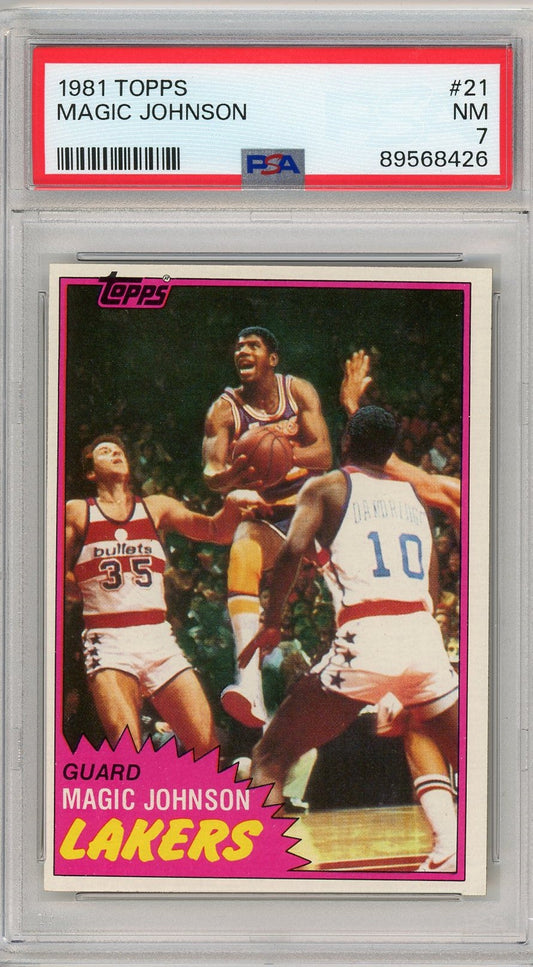 Graded 1981 Topps Magic Johnson #21 2nd Year Basketball Card PSA 7 Near Mint