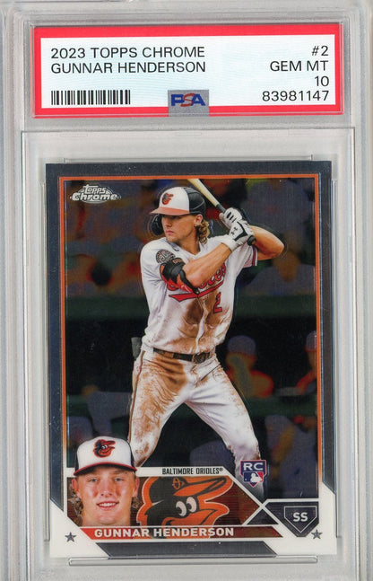 Graded 2023 Topps Chrome Gunnar Henderson #2 Rookie RC Baseball Card PSA 10 Gem Mint