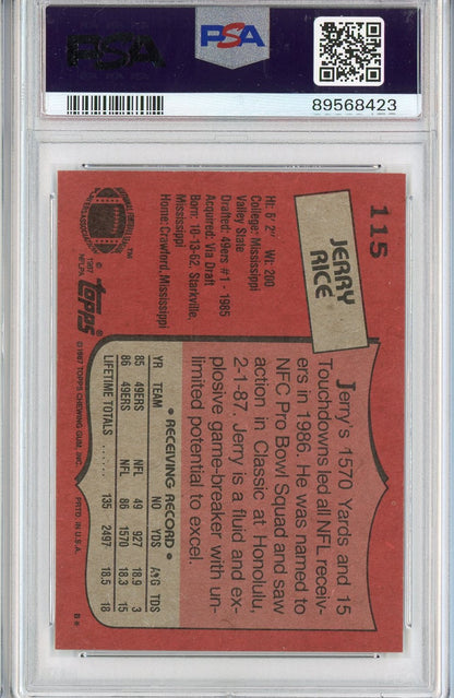 Graded 1987 Topps Jerry Rice #115 2nd Year Football Card PSA 9 Mint
