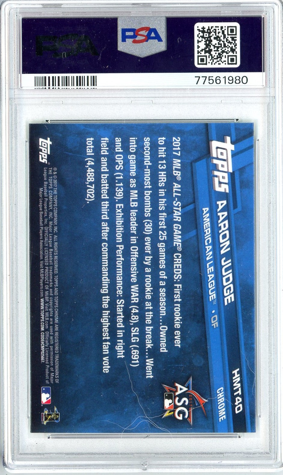 Graded 2017 Topps Chrome Aaron Judge #HMT40 Update Rookie RC Baseball Card PSA 10 Gem Mint