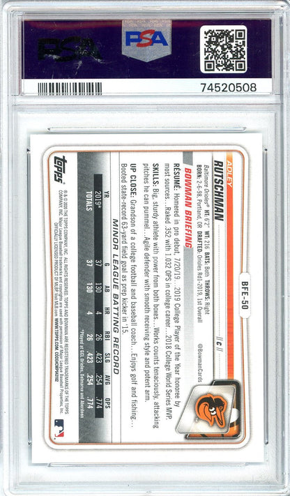 Graded 2020 Topps Bowman 1st Edition Adley Rutschman #BFE50 Sky Blue Foil Rookie RC Baseball Card PSA 10 Gem Mint