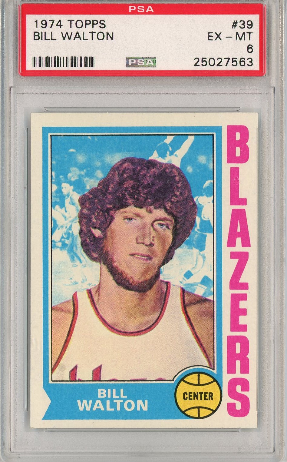 Graded 1974 Topps Bill Walton #39 Rookie RC Basketball Card PSA 6 EX-MT