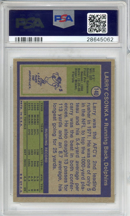 Graded 1972 Topps Larry Csonka #140 Football Card PSA 8 NM-MT