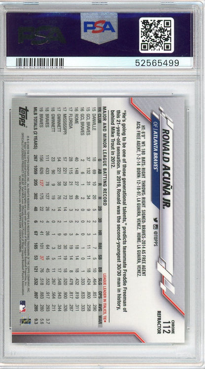 Graded 2020 Topps Chrome Ronald Acuna Jr. #112 Sepia Refractor Baseball Card PSA 10 Gem Mint