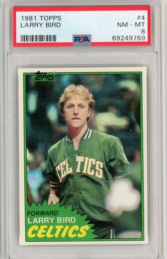 Graded 1981 Topps Larry Bird #4 2nd Year Basketball Card PSA 8 NM-MT