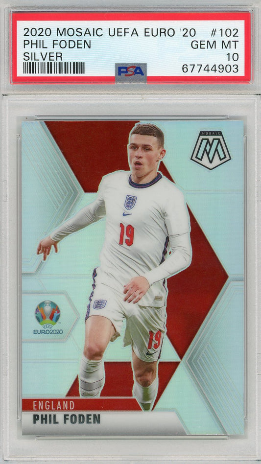 Graded 2020 Panini Mosaic Euro'20 UEFA Phil Foden #102 Silver Soccer Card PSA 10 Gem Mint