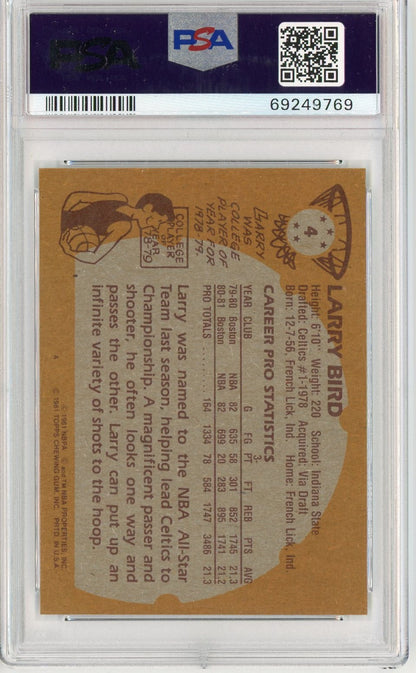 Graded 1981 Topps Larry Bird #4 2nd Year Basketball Card PSA 8 NM-MT