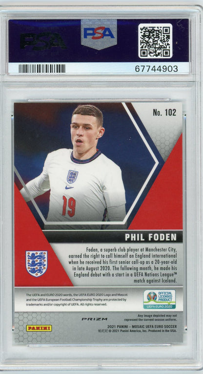 Graded 2020 Panini Mosaic Euro'20 UEFA Phil Foden #102 Silver Soccer Card PSA 10 Gem Mint