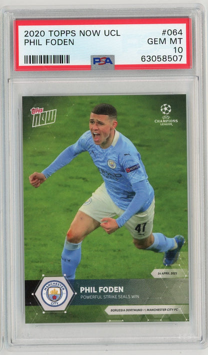 Graded 2020 Topps Now UCL Phil Foden #064 Soccer Card PSA 10 Gem Mint