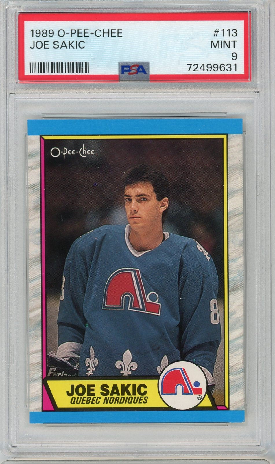 Graded 1989 O-Pee-Chee Joe Sakic #113 Rookie RC Hockey Card PSA 9 Mint