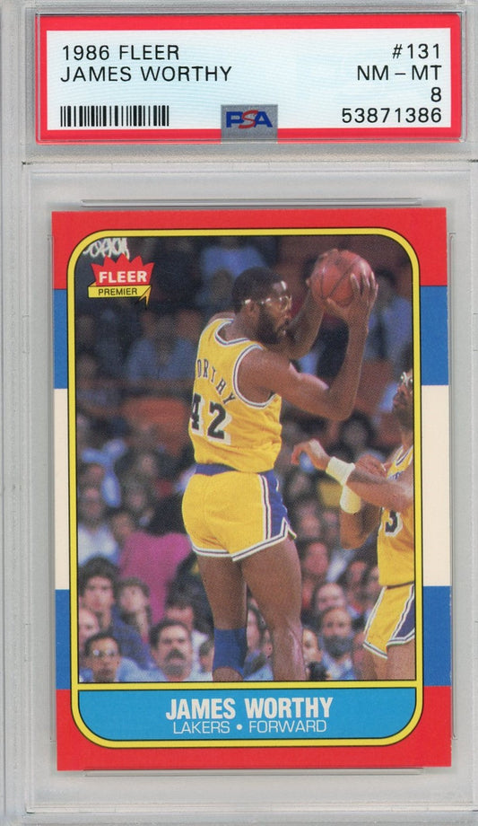 Graded 1986 Fleer James Worthy #131 Rookie RC Basketball Card PSA 8 NM-MT