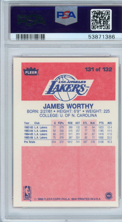 Graded 1986 Fleer James Worthy #131 Rookie RC Basketball Card PSA 8 NM-MT