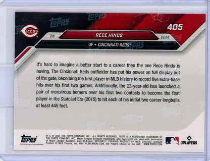 2024 Topps Now Rece Hinds #405 Purple #/25 Rookie RC Baseball Card